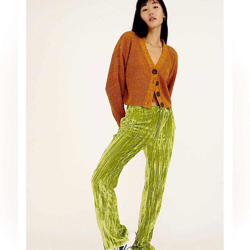 Urban Outfitters Kimchi Blue Velvet Pants in Chartreuse